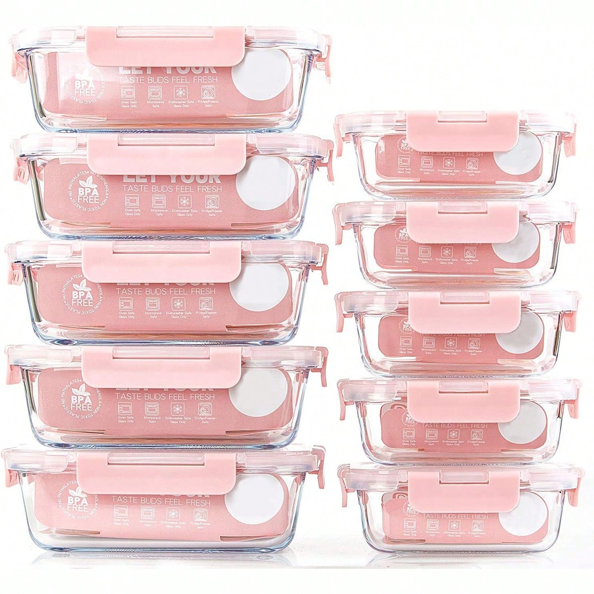 Meal Prep Kitchen - 10 حاويات زجاجية لتحضير الوجبات، حاويات
